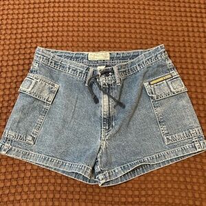 VTG 90s Abercrombie & Fitch Made in USA Denim Cargo Shorts Drawstring Medium